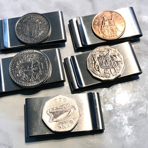 Welt Münze Geldscheinklammer Mexiko Irland England Australien persönlicher Vintage handgemachter Schmuck Geschenk Freund Charme für ihn ihr Weltmünzensammler