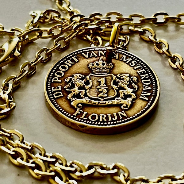 Netherlands Kingdom Beatrix ND (1981) 1/2 Florijn Token, 300 years Amsterdamse Poort  Coin Pendant Jewelry For Him Her World Coin Collector