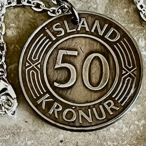 Iceland Coin Necklace 50 Krona Kronur Bull Viking Personal Pendant Handmade Jewelry Gift Friend Charm For Him Her World Coin Collector
