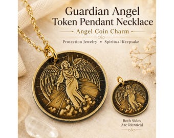 Guardian Angel Token Pendant Necklace, Angel Coin Charm, Protection Jewelry, Spiritual Keepsake, Handmade Gift for Him or Her