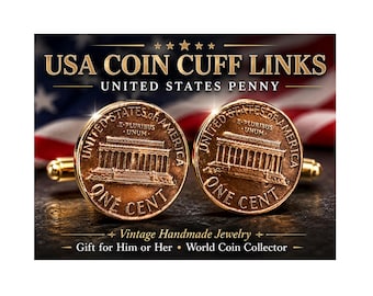 USA Penny Coin Cufflinks United States Cent Charm Vintage Handmade Jewelry Gift for Him Her Collector Wedding Favor