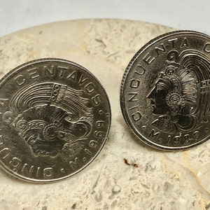 Mexique Coin Cuff Links Mexicain 50 Centavos Boutons de manchette personnels personnalisés Vieux bijoux faits à la main Cadeau Ami Charme pour lui Son collectionneur de pièces du monde