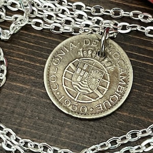 Portugal Coin Pendant Mozambique 50 Centavos Personal Necklace Vintage Handmade Jewelry Gift Friend Charm For Him Her World Coin Collector