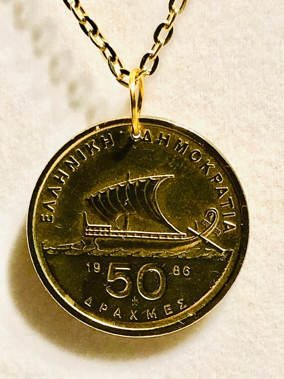 Greece Coin Necklace 50 Drachmes Homer Greek Pendant Personal Vintage  Handmade Jewelry Gift Friend Charm for Him Her World Coin Collector -   Sweden