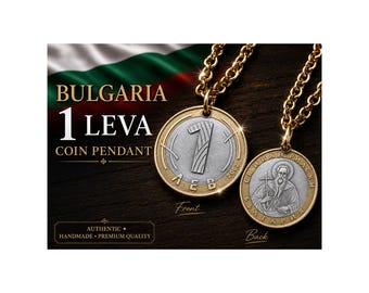 Bulgaria Coin Pendant Charm, 1 Leva Pendant Necklace, Bulgarian Vintage Coin Jewelry, Choose Your Year Gift