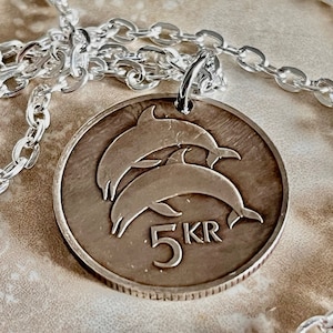 Iceland Coin Necklace 5 Kronur Icelandic Pendant Vintage Custom Made Rare Coins Coin Enthusiast Fashion Accessory Handmade