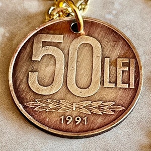 Romania Coin Pendant 50 LEI Romanian Cruz  Handmade Custom Made Charm Gift For Friend Coin Charm Gift For Him, Coin Collector, World Coins