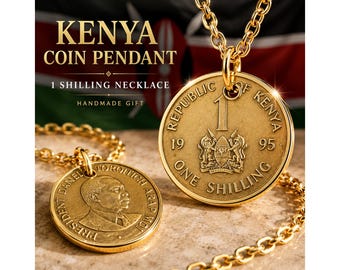 Kenya 1 Shilling Coin Pendant Necklace Charm, Kenyan Vintage Coin Jewelry Gift for Him Her, World Coin Collector Travel Gift