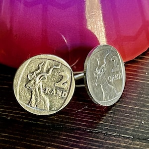 South Africa Coin Cuff Links Africa 2 Rand Personal Cufflinks Handmade Jewelry Gift Friend Charm For Him Her World Coin Collector