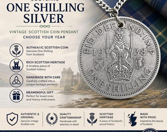 Scotland One Shilling Coin Necklace Silver Scottish Pendant Vintage UK Jewelry Handmade Gift Choose Year Heritage Charm