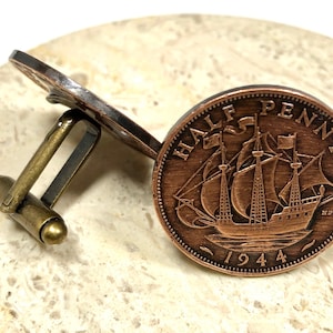 Britain Coin Cufflinks British Half Penny United Kingdom Personal Handmade Jewelry Gift Friend Charm For Him Her World Coin Collector