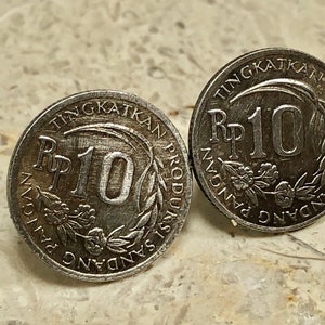 Indonesia 10 rupiah Coin Stud Earrings Set Indonesian Vintage Handmade Jewelry Gift Friend Charm For Him Her World Coin Collector