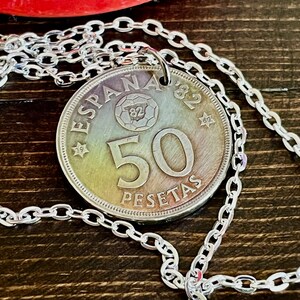 Spain Coin Pendant Spanish 50 Pesetas Necklace Handmade Jewelry Gift For Friend Coin Charm Gift For Him, Her, World Coins Collector