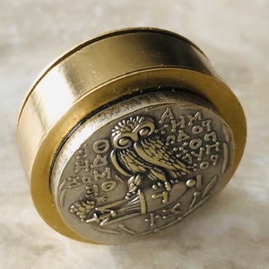 Ancient Owl Greek, Replica Coin, Pillbox - Prudence, Wisdom Stash Snuff Box, Pill Box, Keepsake, Men's Gift, Jewelry World Coin Collector