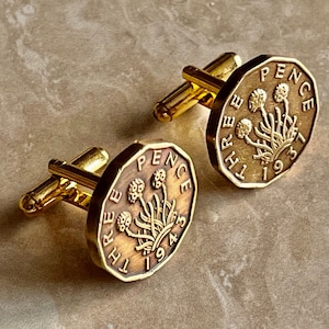British 3 Pence Coin Cufflinks UK Three pence Vintage Coin Jewelry Handmade British Charm Gift for Him Groomsmen or Coin Collector