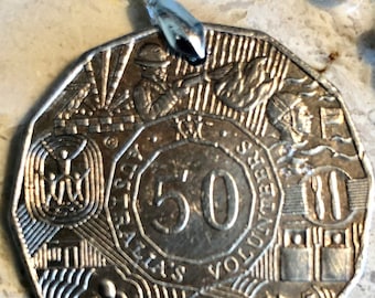 Australia Coin Keychain Australian Volunteer 50 Cents Rare Find Vintage Antique Finished By Hand Personal & Limited Supply - Fashion