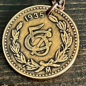 Mexico 5 Centavos Coin Pendant Mexican Personal Necklace Old Vintage Handmade Jewelry Gift Friend Charm For Him Her World Coin Collector