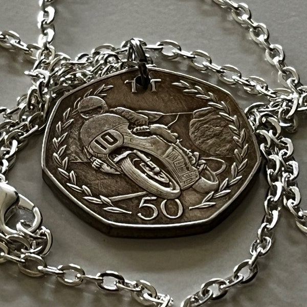 Isle of Man 50 Cent Necklace Pendant Personal Vintage Handmade Jewelry Gift Friend Charm For Him Her World Coin Collector