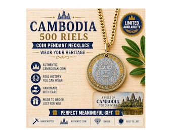 Collana con moneta da 500 Riels della Cambogia, gioiello Khmer, ciondolo cambogiano, moneta vera, regalo, souvenir di viaggio, gioiello culturale, unisex