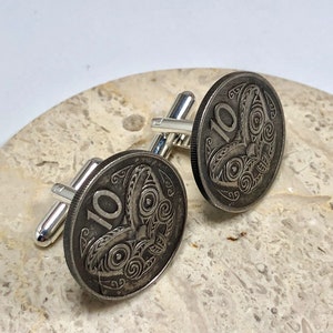New Zealand Coin Cuflinks Māori Koruru Personal Cufflinks Old Vintage Handmade Jewelry Gift Friend Charm For Him Her World Coin Collector
