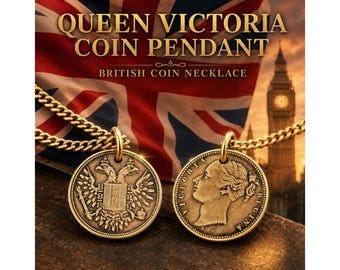 Queen Victoria Spiel Marke Token Charm Pendant Necklace, Double-Headed Eagle Victorian Jewelry Gift for Him Her