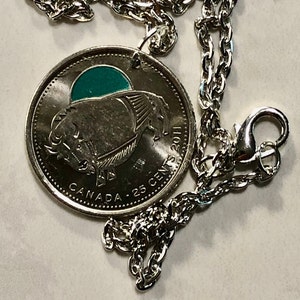 Canadian Quarter Coin Necklace 2011 Wood Bison Coloured Uncirculated  25 Cents Custom Made Vintage and Rare coins - Coin Enthusiast Canada