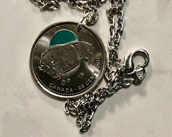 Canadian Quarter Coin Necklace 2011 Wood Bison Coloured Uncirculated  25 Cents Custom Made Vintage and Rare coins - Coin Enthusiast Canada