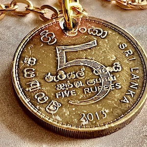 Sri Lanka Coin Necklace 5 Rupees Pendant Handmade Custom Made Charm Gift For Friend Coin Charm Gift For Him, Coin Collector, World Coins