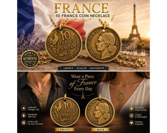 Handmade France 10 Franc Coin Pendant Necklace, Vintage French Heritage Jewelry