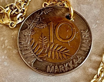 Collar con moneda de Finlandia, 10 marcos finlandeses, Suomi, joyería personal antigua, hecha a mano, regalo para un amigo, amuleto para él o ella, coleccionista de monedas del mundo.