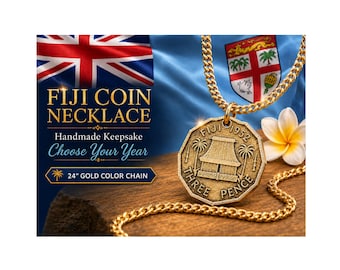Fiji 5 Cents Coin Necklace Custom Year Fijian Pendant Genuine Island Coin Jewelry Gift for Him Her