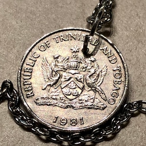 Trinidad and Tobago Coin Necklace 25 Cents Pendant Personal Jewelry Ring Gift For Friend Coin Ring Gift For Him Her World Coin Collector
