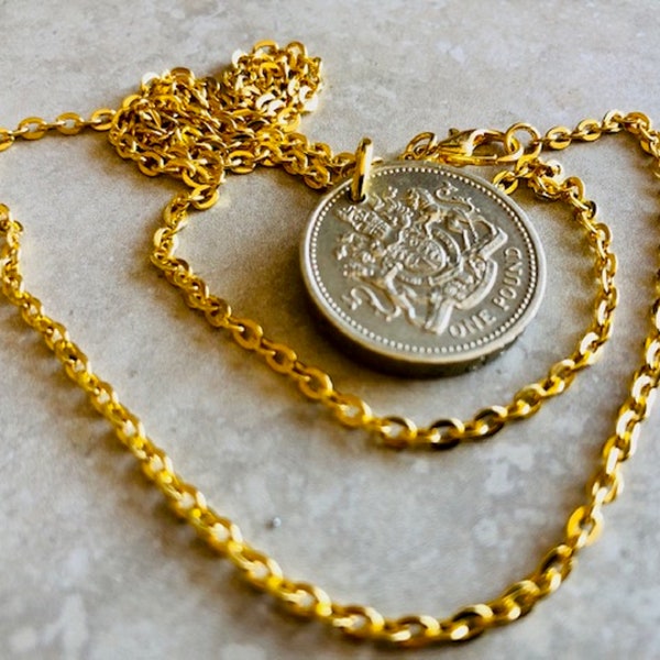 Royaume-Uni pièce de monnaie Grande-Bretagne collier une livre Royaume-Uni pendentif vintage bijoux personnalisés pièces de monnaie rares - accessoire de mode fait main pour les amateurs de pièces de monnaie