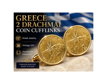 Grèce 2 drachmai pièce de monnaie boutons de manchette pendentif ensemble de bijoux grecs cadeau vintage pièce de monnaie faite main charme collectionneur souvenir