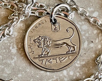 Colgante de moneda israelí de medio shekel, collar judío israelita de Janucá, menorá, amuleto, regalo para amigos, regalo para él o ella, coleccionista de monedas, monedas del mundo.