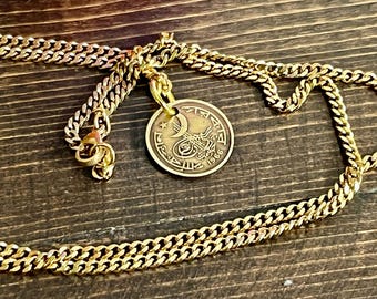 Collana con moneta pakistana, mezzaluna e stella, scritta urdu, ciondolo vintage, gioielli islamici, regalo fatto a mano, ciondolo da collezione