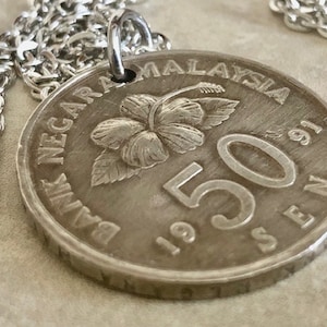 Malaysia Coin 50 Sen Pendant Necklace Personal Necklace Vintage Handmade Jewelry Gift Friend Charm For Him Her World Coin Collector