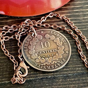 French Old Coin 10 Centimes France LIBERTY EQUALITY FRATERNITY French Coin Jewelry Pendant Charm Gift Friend Him Her, World Coin Collector