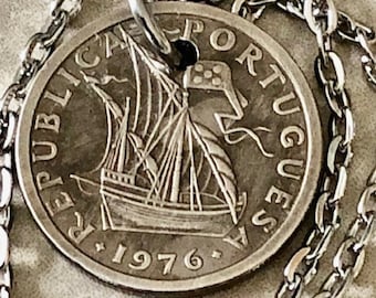 Portugal 250 Escudos Coin Necklace Portuguese Vintage Pendant Handmade Jewelry Collector Gift World Coin Charm