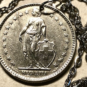 Switzerland Pendant Necklace Swiss 2 Franc Coin Personal Old Vintage Handmade Jewelry Gift Friend Charm For Him Her World Coin Collector