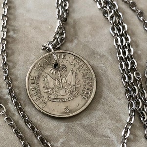 Haiti Coin Pendant 5 Franc Liberte Egalite Fraternite Personal Necklace Handmade Jewelry Gift Friend Charm For Him Her World Coin Collector