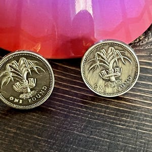 British Coin Cufflinks Leek of Wales England Jewelry Britain 1 Pound Jewelry Handmade Cuff Links  For Him Coin Collector World Coin