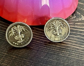 Great Britain Cuff Links - UK Half Penny Ship Warship Vintage Coins