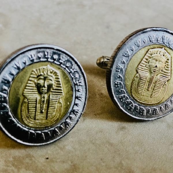 Egypt Coin Cuff Links Egyptian Custom Made Rhinestone Cufflinks Charm Gift For Friend Charm Gift For Him, Her, Coin Collector, World Coins