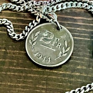 Belgium 2 Francs Coin Pendant – 1944 WWII Allied Issue | Vintage Belgian Jewelry | Handmade Wartime Gift | Rare Historical Charm