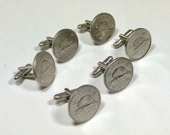 Gemelos de moneda canadiense, gemelos personales de castor de 5 centavos canadienses, joyería vintage hecha a mano, regalo para amigos, amuleto para él y ella, coleccionista de monedas del mundo.