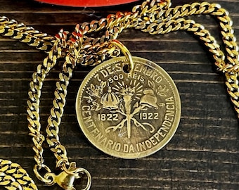 Brazil Coin Necklace Brazilian 500 Reis - Brazilian  Necklace Jewelry Pendant Vintage Gift Friend Charm For Him Her World Coin Collector