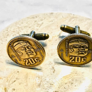 Mexico Coin Cufflinks 20 Cent Mexican Rare Coins Personal Cufflinks Old Handmade Jewelry Gift Friend Charm For Him Her World Coin Collector