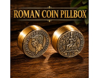 Portapillole con moneta romana, replica di Claudio Cerere, antica Roma, scatola ricordo, mitologia, regalo per collezionisti, astuccio per pillole in ottone.