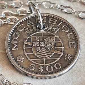 Portugal Coin Pendant Mozambique 5 Escudo Personal Necklace Old Vintage Handmade Jewelry Gift Friend Charm For Him Her World Coin Collector